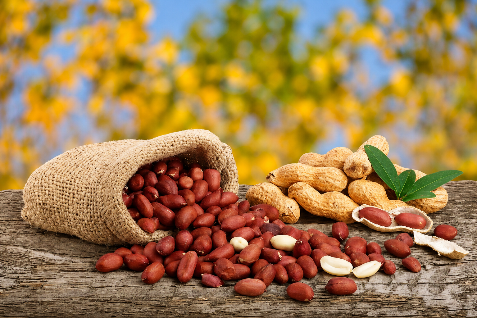 Premium raw groundnuts in burlap sack